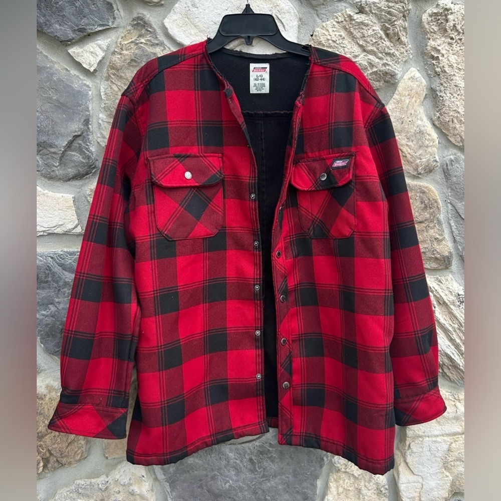 Dickies Buffalo Plaid Jacket Mens Sz L Heavy Outdoor Chore Workwear Snap Front